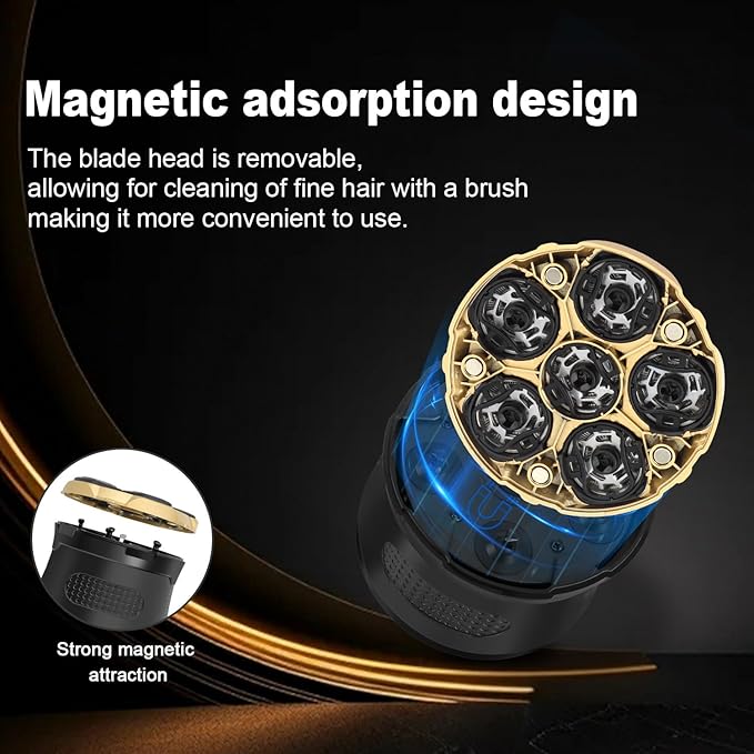 HIENA PRO Head Shaver for Bald Men - 6D Magnetic Rotating Shaver Rechargeable Bald Head Razor Kit Waterproof Electric Razor with LED Display (Gold)