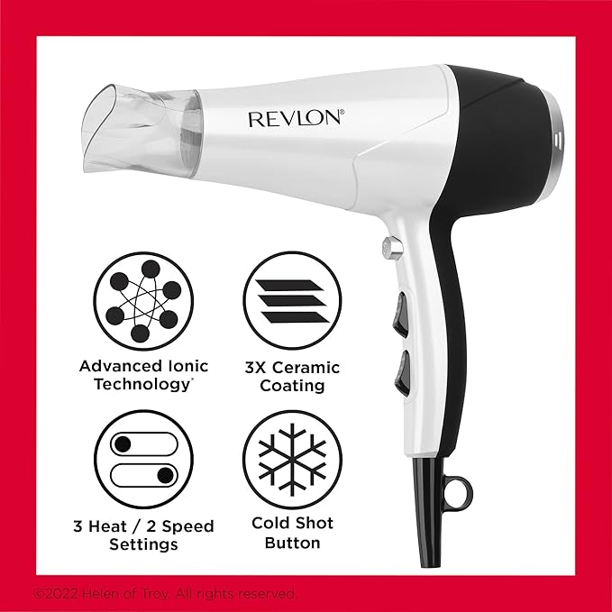 REVLON Volume BoosterHair Dryer with Curl Enhancing Diffuser | Increase VolumeDecrease Frizz and DamageFast Drying1875 Watts (White)(Pack of 6)