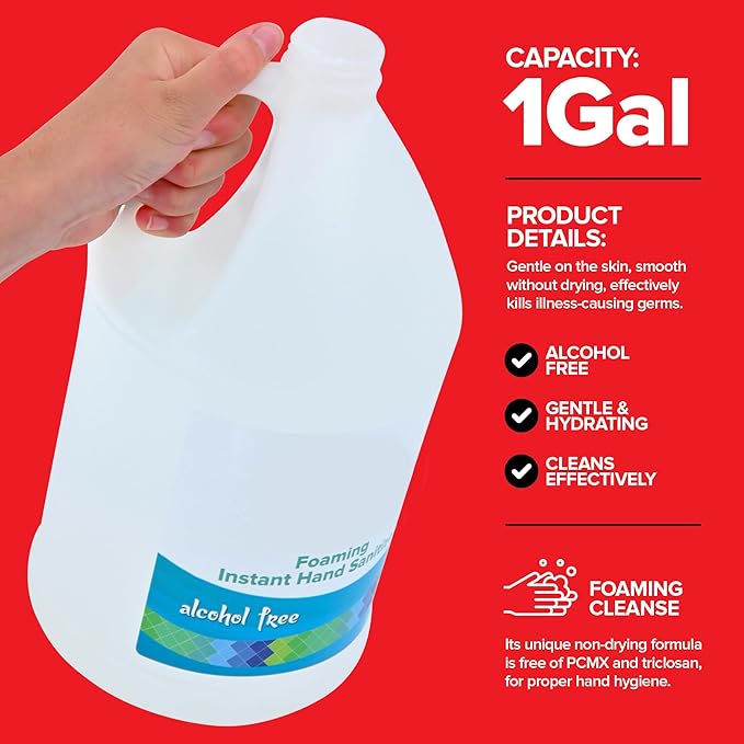 1 Gallon Foaming Hand Sanitizer Refill for Hand Sanitizer Pump and Automatic Dispensers Fragrance Free and Alcohol Free Hand Sanitizer for Sensitive Skin Liquid Hand Sanitizer Refill