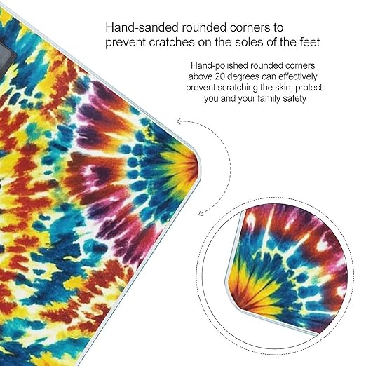 Color Tie Dye Scale for Body Weight Sturdy Tempered Glass Weighing Scales with LCD Display Accurate Digital Bathroom Scale Convenient Body Fat Smart Scales Easy Read
