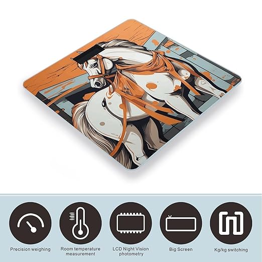 A Cartoon Horse Bathroom Scale Automatic Power On/Off Body Scales LCD Backlight Display Square Digital Scale Rounded Corners Bathroom Scales for Home Bedrooms