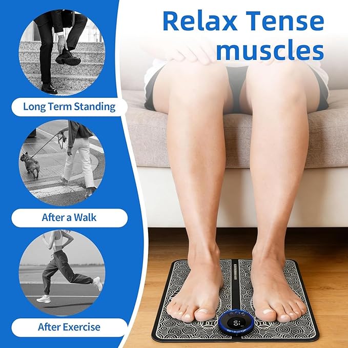 Foot Massager Mat for Relaxes Muscles Foot Plate Muscle Stimulator with Remote Control 8 Massage Modes 19 Intensity Levels Suitable for Both Office and Home Use (1 Set)