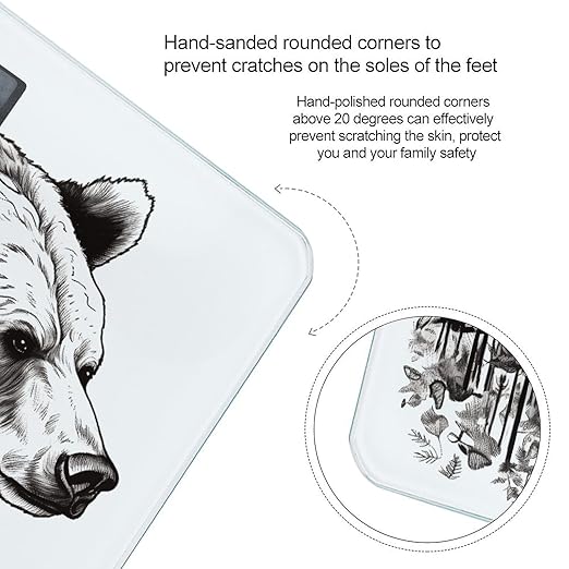 Wildlife Hand Drawn Bear Animal Smart Scale for Body Weight Accurate Bathroom Scale with LED Display Digital Weight Scales Weighing Machine High Precision Scales for Bath Home