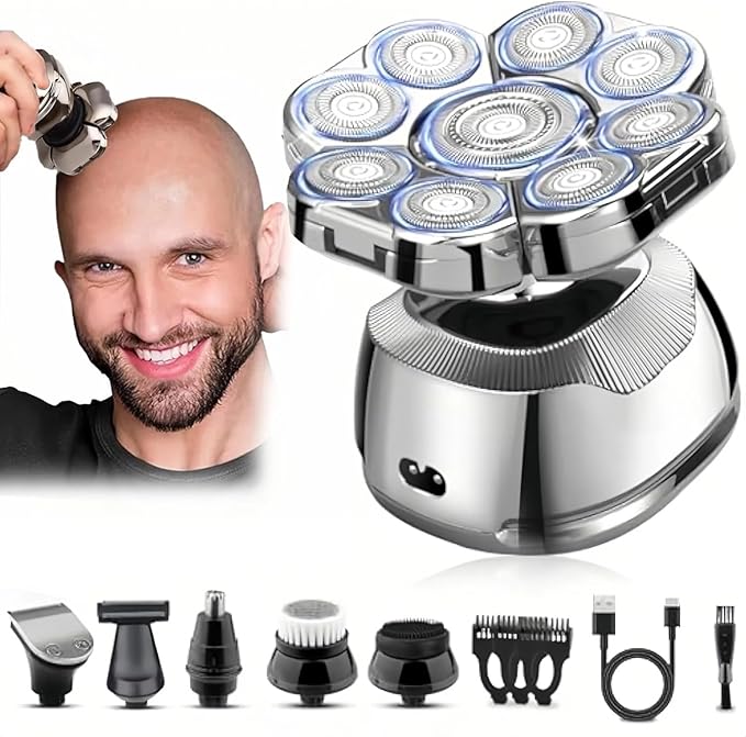 9D Head Shavers for Bald Men 6-in-1 Electric Bald Head Shavers for Men Wet/Dry LED Display Electric Razor for Mens Hair Trimmer