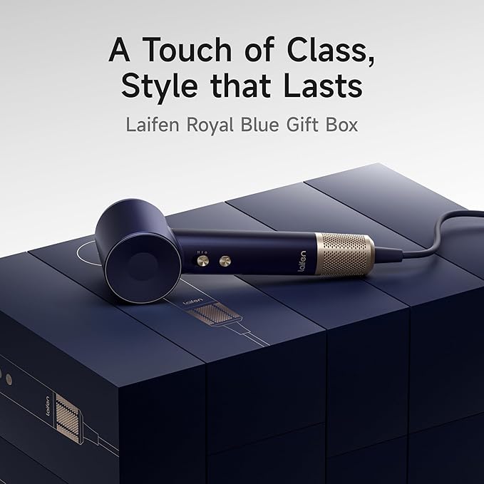 Laifen Premium High-Speed Hair Dryer Royal Blue Gift Box Professional Ionic Portable Blow Dryer with 110000 RPM Lightweight Low Noise 360° Magnetic Styling Attachment Wall Mount Gift Bag HD502
