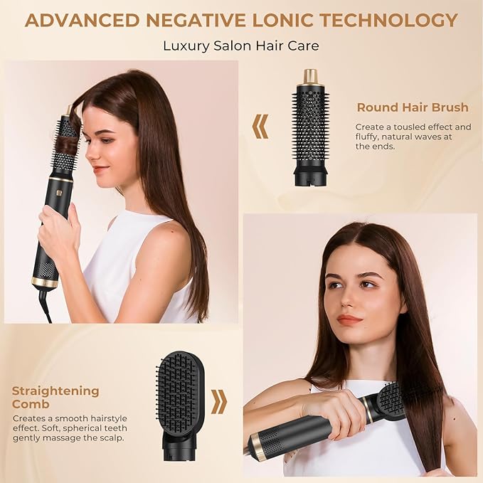 5 in 1 Blow Dryer Brush Upgrade Hair Dryer Brush Set Negative Ion Air Styler Curling Wrap Air Curler Hot Air Brush Curling Iron Hair Styling Tools As A Gift for Straight/Curl/Dry/Smooth