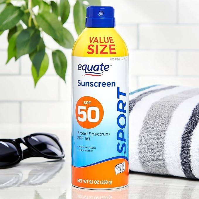 Equate Sunscreen SPF 50- Value size Sport Broad Spectrum Spray 9.1 oz (pack of 1) Set By Basket Goods