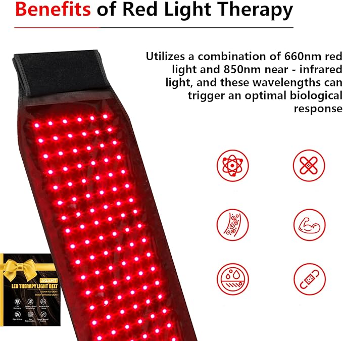 Long Red Light Therapy Belt 16 W 120 Beads Wearable Near Red Infrared Light Therapy Wrap for Body 660nm &amp 850nm Auto Timer Ideal for Shoulder Waist Back Body