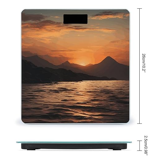 Mountain and Water at Sunset Scale for Body Weight High Precision Digital Weight Scales with LCD Display Anti-Slip Sturdy Slim Tempered Glass Bathroom Scale for Home Use