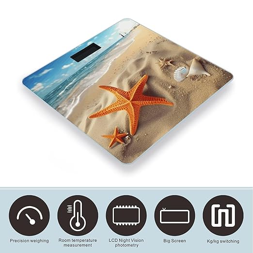 Sea Beach Starfish Scale with LCD Precision Weighing Scales Sturdy Tempered Glass Weight Scales Easy-to-Read Anti-Slip Weight Digital Bathroom Scale for Daily