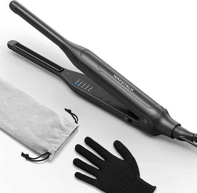 Wavytalk Pencil Flat Iron 3/10 Small Iron for Short Hair Pixie Cut and Bangs Tiny Beard Straightener with Dual Voltage &amp Adjustable Temp Mini Hair Edges Heating Up in 15s