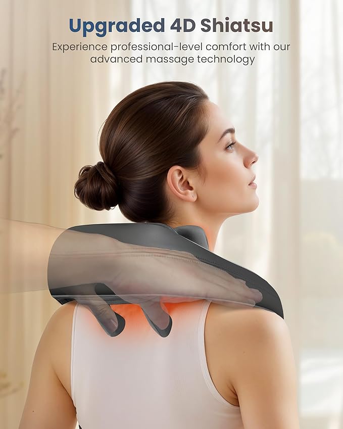 COMFIER FSA Eligible Shiatsu Neck Massager with Heat for Deep Tissue Electric Shoulder and Back Massager for Pain Relief Hands-Free Cordless 4D Kneading Massage