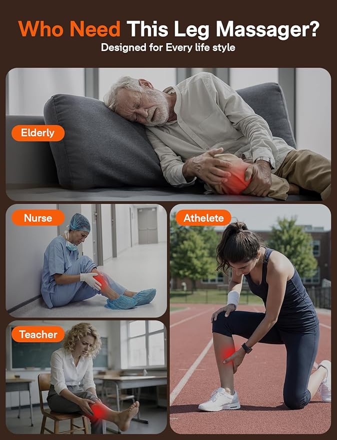 ALLJOY Leg Massager for Circulation and Pain Relief FSA Gifts for Men Women Dad Mom Leg Massager with Heat and Compression 2 Heat 5 Modes 4 Intensities 4 Extenders