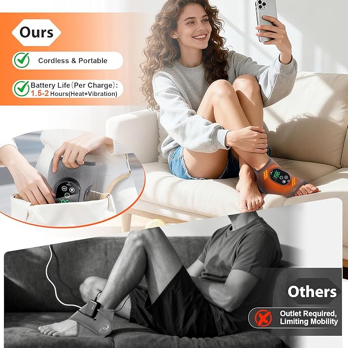 Foot Ankle Massager for Pain Relief Cordless Ankle Heating Pad with Massage Foot Massager Heated Ankles Brace Wrap 6 Heats 3 Vibrations