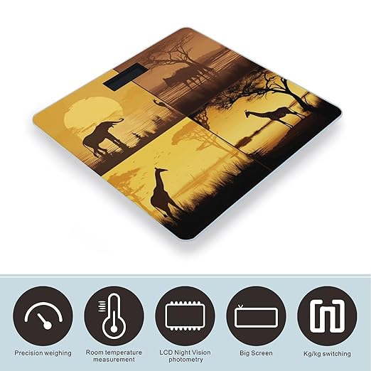 African Grassland Animals Smart Scale for Body Weight Accurate Bathroom Scale with LED Display Digital Weight Scales Weighing Machine High Precision Scales for Bath Home