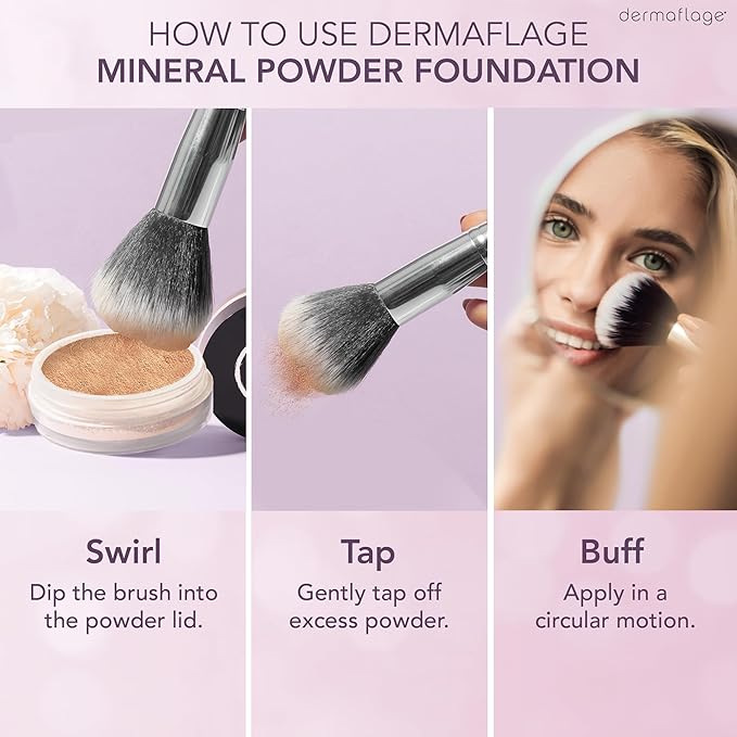 Dermaflage Mineral Powder Foundation - Full Coverage Talc-Free &amp Lasting Matte Finish - Natural Ingredients with Antioxidants - Safe for Sensitive Skin &amp Made in USA - Bronze Medium