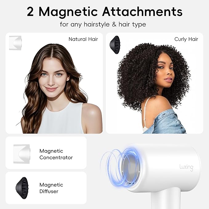 Hair Dryer TurboLux Ionic 200 Million Negative Ions 1500W Fast Drying High Speed Hairdryer with Diffuser Lightweight Low Noise Hair Dryers for Women with 110000 RPM Brushless Motor (Pearl White)