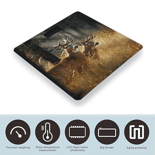 Nature Wild Animal Deers Weight Scale Large Bathroom Scales Digital Weight with Bright LED Display Non Slip Automatic Weighing Scale Fashion Weighing Machine for Body
