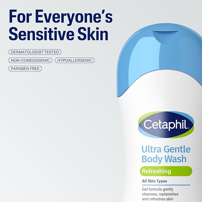 Cetaphil Ultra Gentle Refreshing Body Wash Refreshing Scent For Dry to Normal Sensitive Skin 16.9oz Pack of 3 with Aloe Vera Calendula Vitamin B5 Hypoallergenic Dermatologist Tested
