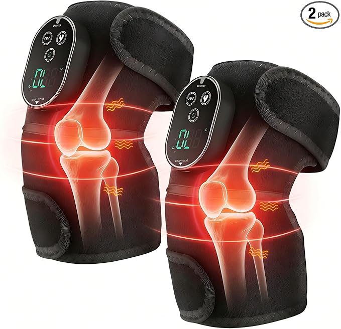 Heated Knee Massager cordless Knee Heating Pad Heated Knee Brace with 6 Heating Levels 3 Massage Modes &amp Timer Rechargeable Support Wrap for Knee Shoulder Elbow Warmers for Arthritis Black(p