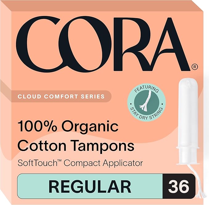 Cora Organic Feminine Care | Applicator Tampon Multipack and Ultra Thin Overnight Pads with Wings | Ultra-Absorbent Unscented Natural Non-Toxic | 36 Tampons 72 Pads | Bundle Pack