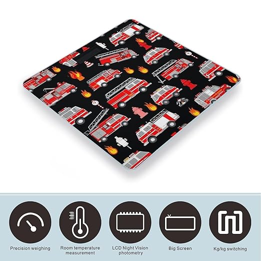 Women's Digital Bathroom Weighing Scale Automatic Switch Energy Saving Scale Smart Scale for Body Weight Red Fire Trucks Black