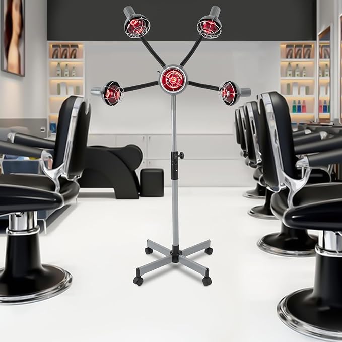 750W 5 Head Infrared Heat Lamp for Hair Salon 110V Infrared Hair Color Processor with Flexible Arms Heat Lamps for Salon Hair Processing Machine Infrared Lamp Hair Dryer