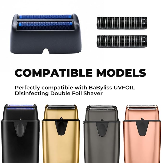 Replacement Foil and Cutter for BaBylissPRO UV Double Foil Shavers - Hypoallergenic Extra-close Shaver Replacement Headfor use with UV Foil Shavers ONLY (Gray（FXLRF2）)