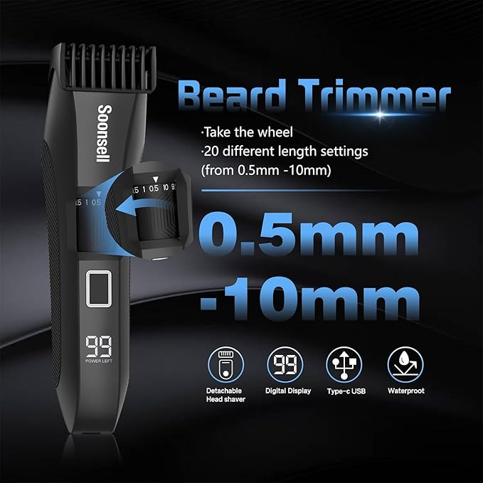 Soonsell Manscape Beard Trimmer for MenIPX7 Waterproof 4 in 1 Men's Grooming KitBall ShaverNose Hair ClippersElectric RazorHair Clippers for MenLED DisplayWet/Dry Trimmer