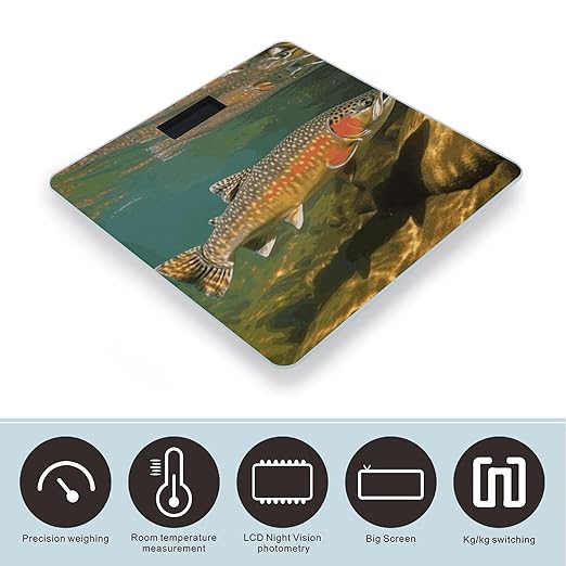 Digital Bathroom Scale for Body Weight Scale with Bright LCD Display High Accuracy Step-On Technology Auto On/Off Brook Trout Fly Fishing Digital Scales 400 Lbs /180kg