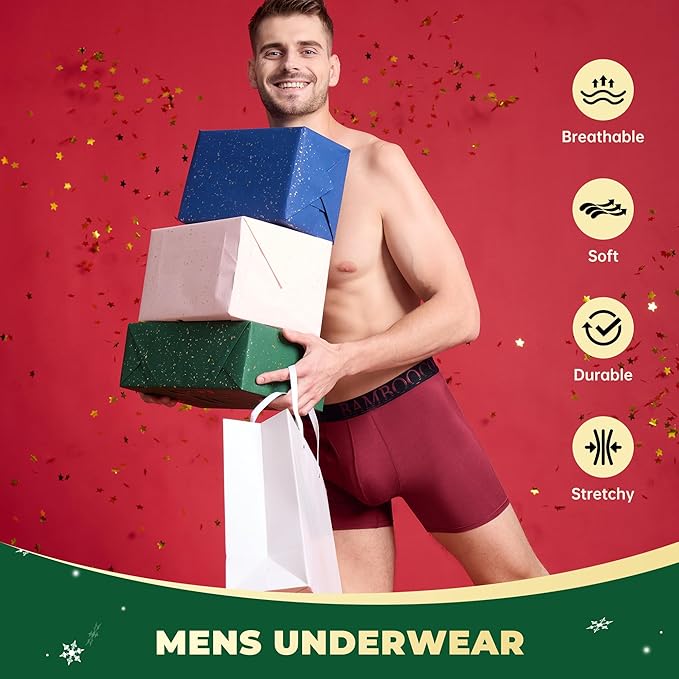 BAMBOO COOL Men's Ultra ComfortSoft Underwear Moisture Wicking &amp Breathable No Ride Up Boxer Briefs with Fly Multipack