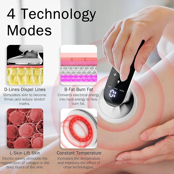 Cellulite Massager Tool Body Sculpting Machine 4 in 1 Body Sculpting Tool with Heating Skin TighteningCordless Electric Handle Massager Cellulite Remover for BellyWaistArmsLegsetc(White)