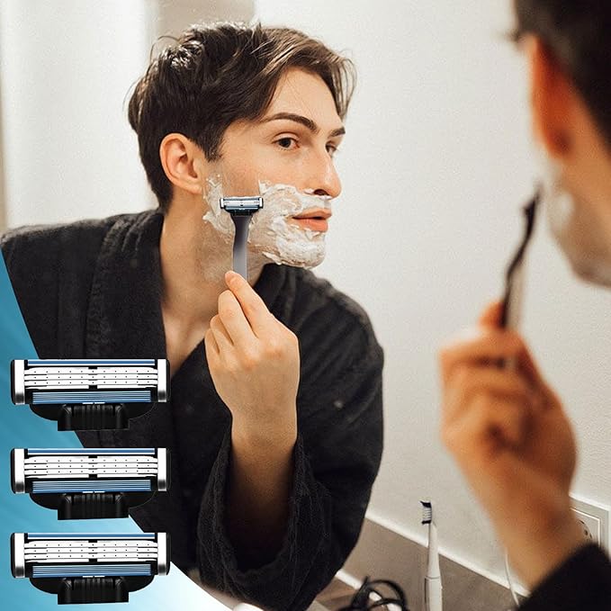 Razor Refills for Men 24 Count Compatible With Mach3 Razor Blade Refills Dual Lubrication Blades for Extra Close &amp Comfortable Shave Value Pack