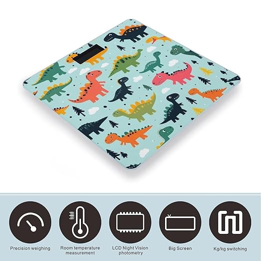 Smart Scale for Body Weight Digital Bathroom Weighing Scale Energy Saving Scale Funny Dinosaurs Mint Green Cute Cartoon
