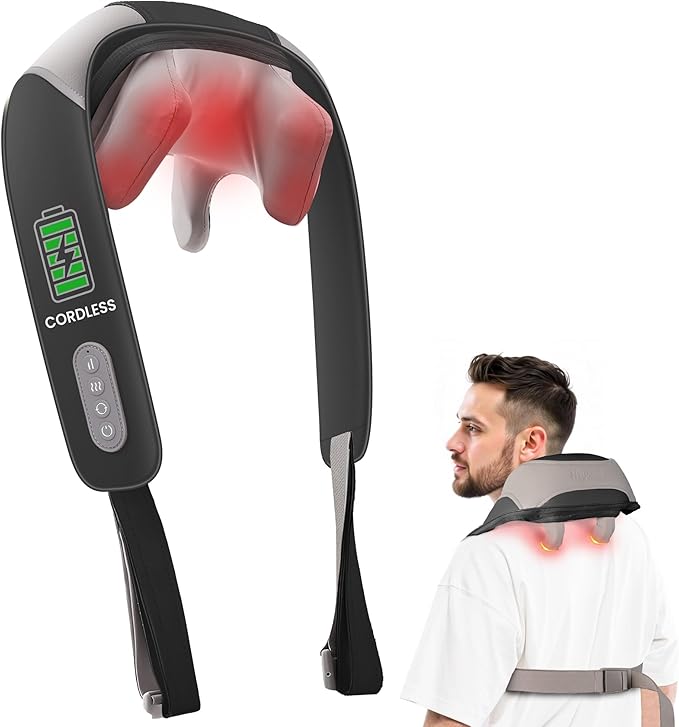 Cordless Neck and Shoulder Massager with Heat Shiatsu Neck Back Massager Deep Tissue 3 Massage Intensity &amp 2 Heating Area Gifts for Women Men
