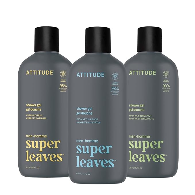 ATTITUDE Shower Gel Trio for Men EWG Verified Body Wash with Natural Origin Ingredients Paraben &amp Phthalate Free 3 Bottles of 14 Fl Oz