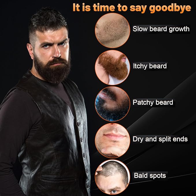 Beard OilMaximun Thickening Biotin with Castor Oil and Argan &amp Jojoba Oils Promotes Beard Growth Styles Strengthens &amp Softens Beards &amp Mustaches1 Ounce*2（2 Pack）