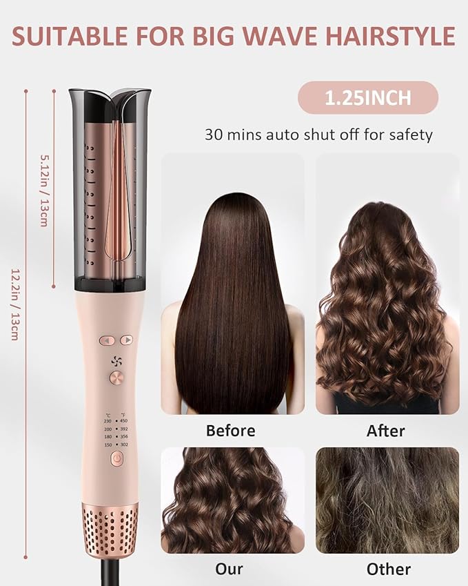Automatic Curling Iron Auto Hair Curler with 4 Temperature &amp 3 Timer Portable Hair Curler Automatic Shut-Off Anti-Scald Anti-Tangle 500 Million Ionic Rotating Curling Wand for Hair Styling