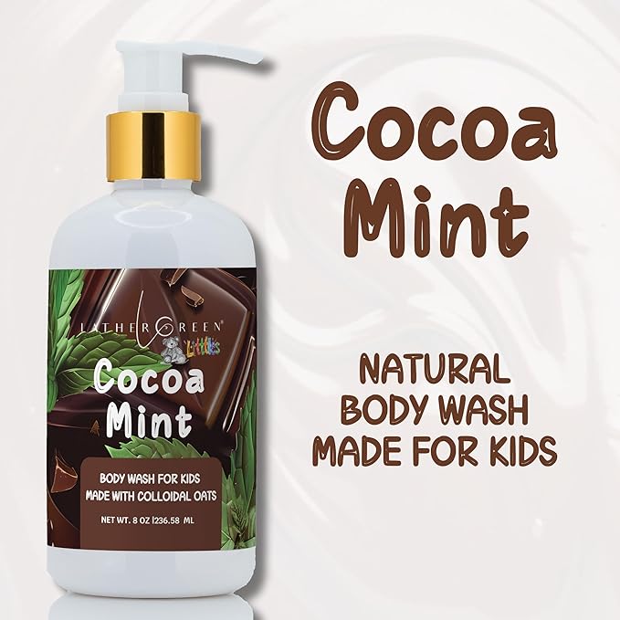 Kids Body Wash – Plant Based Gentle Moisturizer with Shea Butter – Safe for Sensitive Skin – Cocoa Mint – 3 Pack (8 oz Each)