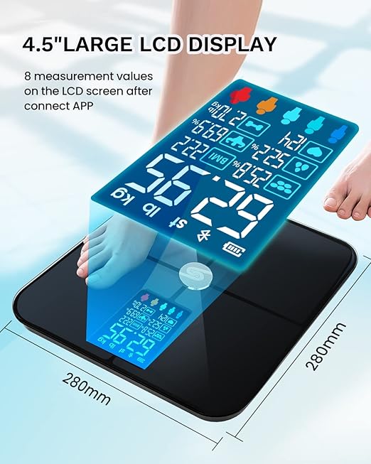Smart Scale for Body Weight Digiatl Weight Scale with Large LCD Display 17 Body Composition Analyzer Sync to APP Bathroom Body Fat Scale for BMI BMR Heart Rate 400lbBlack.