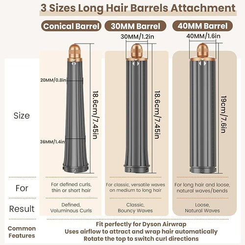 1.2IN Long Hair Barrels Attachment Compatible with Dyson Airwrap HS01 HS05 HS08 Accessories Automatic Curling Iron Curlers for Soft Inward Curls Voluminous Outward Waves