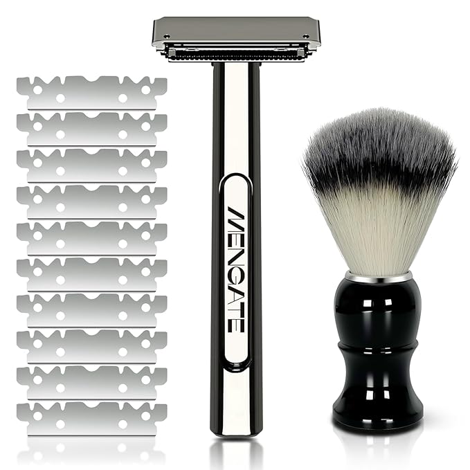 Adjustable 2-Blade Safety Razor Set with Magnetic Head for Men Women - with 10 Blades Shave Brush - Precision Shaving Reusable &amp Plastic-Free Shaver for Beard Head Leg Shaving