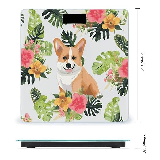 Tropical Flower and Corgi Bathroom ScaleHighly Accurate Digital Weighing Machine for People Bright LED Display Weight Scale for The Aldult Home Use