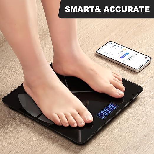 APP Body Fat Scale Intelligent Weight Scale Body Scale Rechargeable Intelligent Weight Scale Digital Bathroom Scale with Smartphone Application Body Composition Monitoring Health Analyzer (Black)