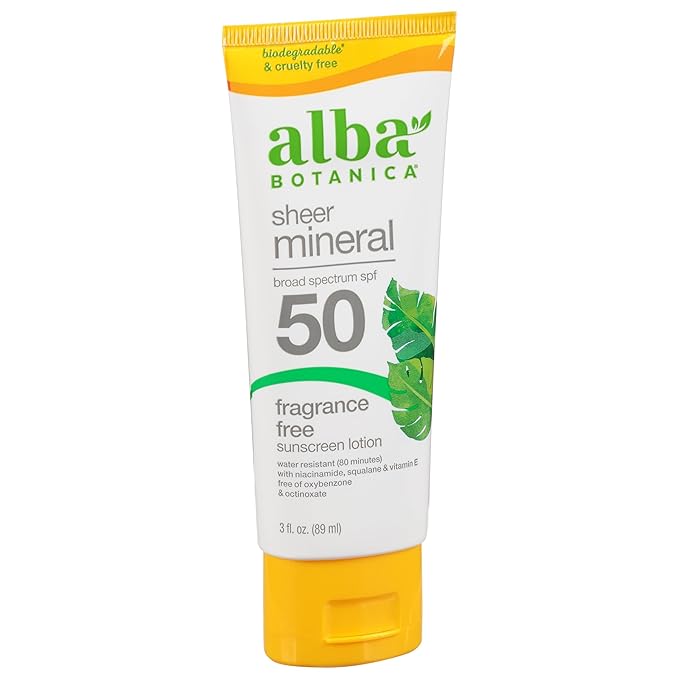 Alba Botanica Sunscreen for Face and Body Sport Mineral Sunscreen Lotion Broad Spectrum SPF 45 Water Resistant and Fragrance-Free 4 fl. oz. Tube (Pack of 4)