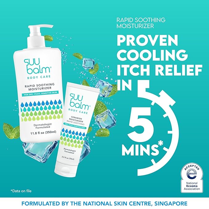 Suu Balm Body Wash (28.4 fl oz) and Anti Itch Relief Cream (11.83 fl oz) bundle Psoriasis Body Wash Moisturising Cleanser for Dry Itchy Skin Relief Derm-Formulated with Menthol &amp Shea Butter