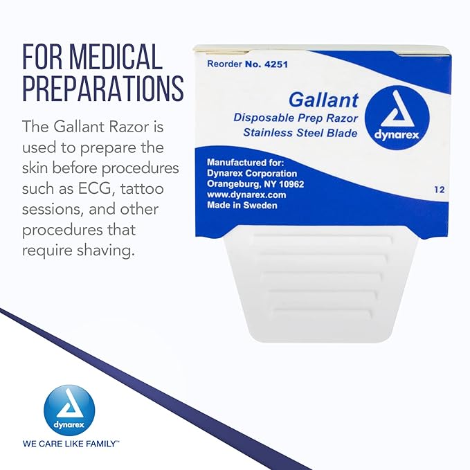 Dynarex Gallant Disposable Prep Razors Disposable Razors with Open Design Ergonomic Surgical Prep Razors 1 Case of 250 (5 Boxes of 50)