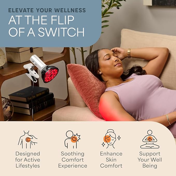 LifePro Red Light Therapy Lamp - Infraglow Infrared Red Light Therapy Bulb with 660nm and 850 nm Wavelength -18 LEDs &amp Clip-On Lamp - at Home Infrared Bulb for Daily Wellness and Relaxation