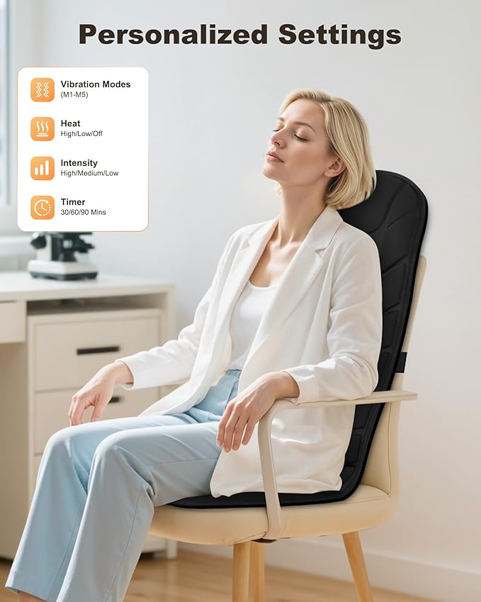 Snailax Back Massager with Heat Massage Seat Cushion with 10 Motors Massage Chair Pad for Home Office Use 5 Modes &amp 3 Intensity Levels 2 Heat Settings with 30-60-90 Mins Timer Gifts for Him H