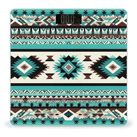 Women's Fashion Automatic Switch Digital Bathroom Weighing Scale Smart Scale Teal Turquoise Tribal Navajo Aztec Geometric Ethnic Pattern